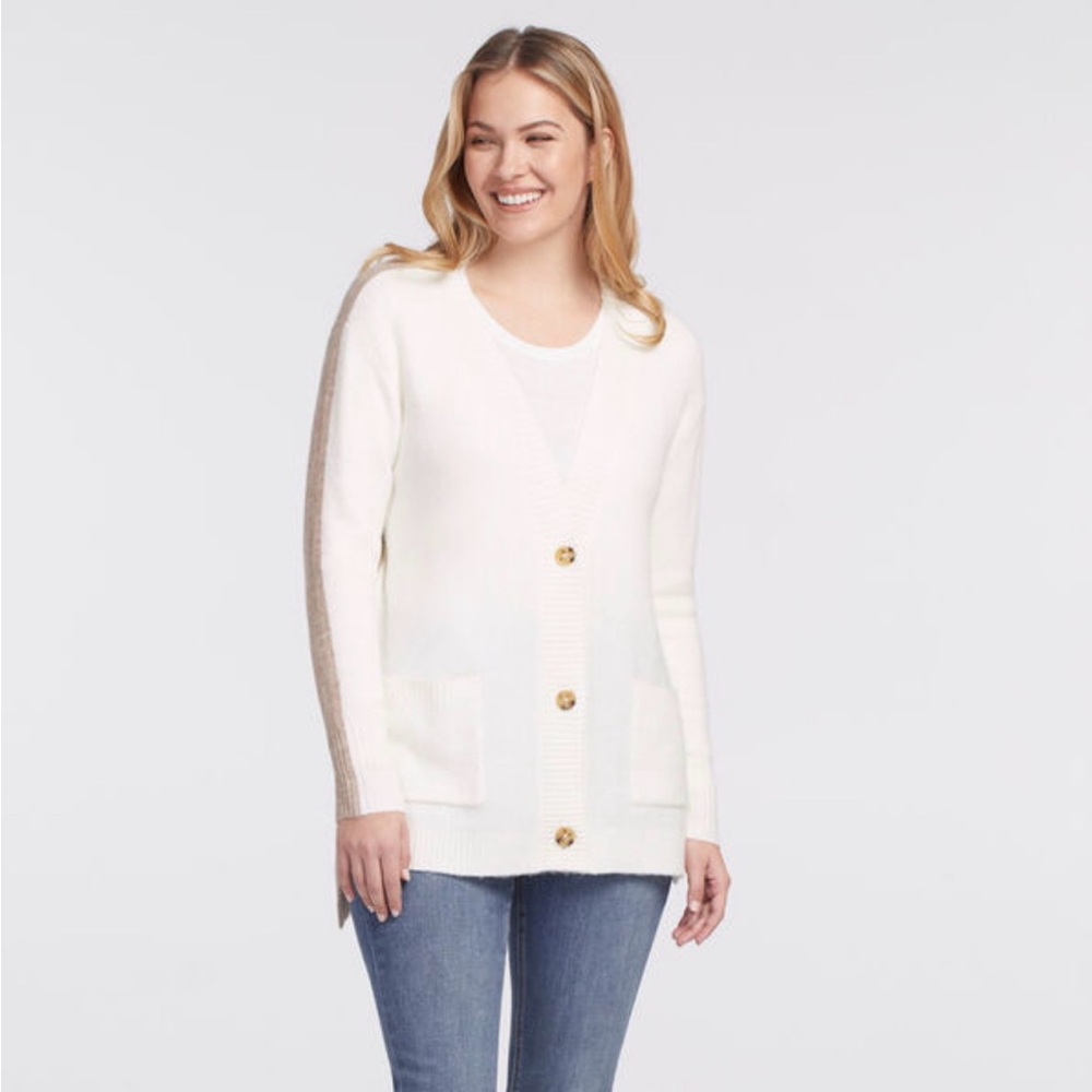 Tribal Women's BNWT Cream and Beige Block Color Cardigan Sweater. US XL
